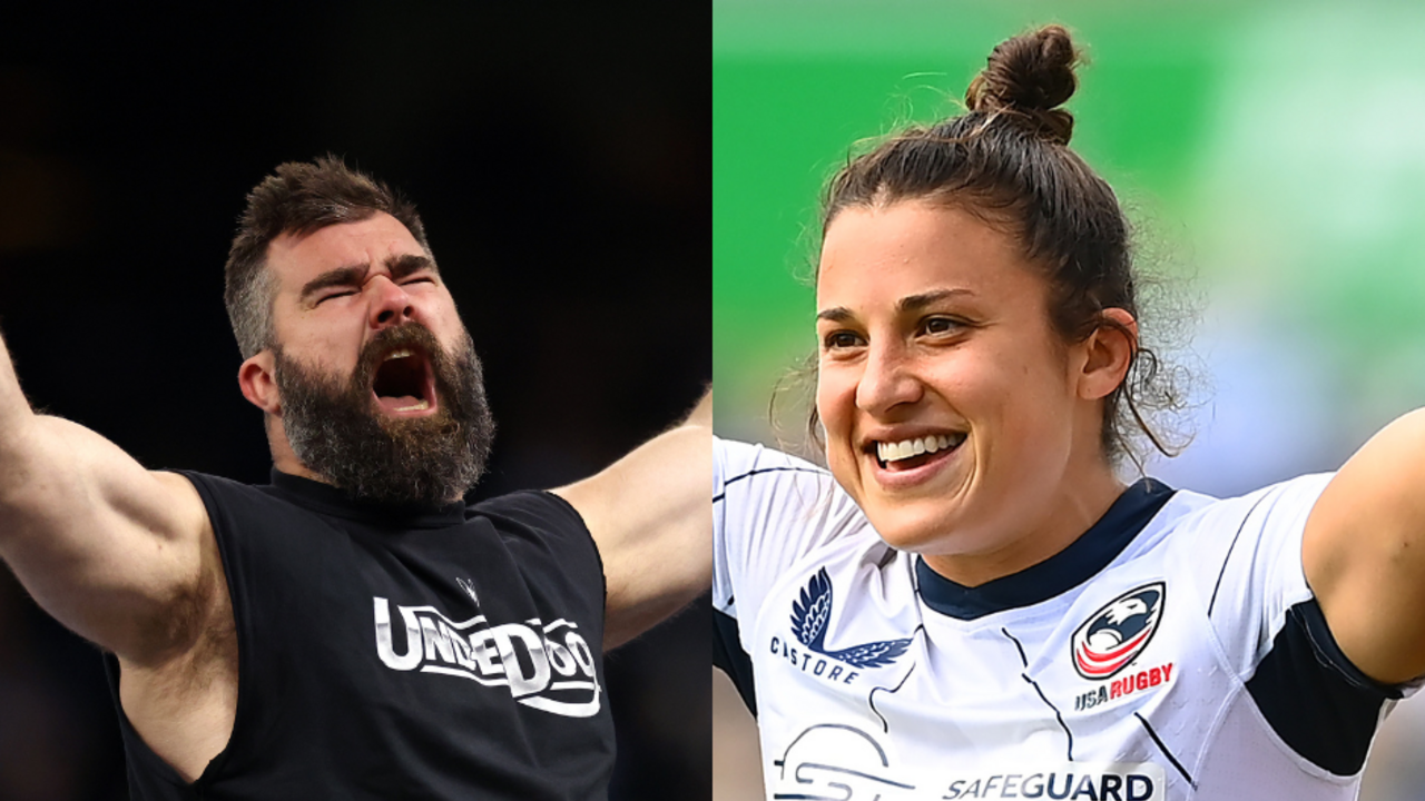 Watch Jason Kelce Arm Wrestle Rugby Star Nicole Heavirland While Wearing a Beret in Paris